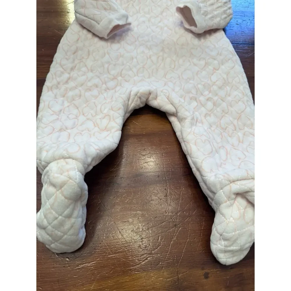 Nordstrom Light Pink Heart Print Bunting Suit 9 months Quilted Bear Suit Warm